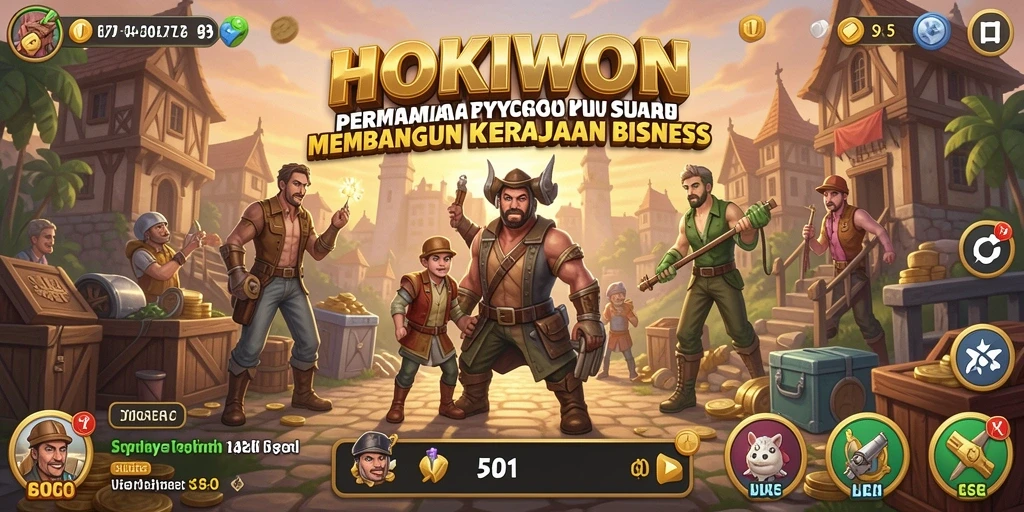 Tampilan gameplay HOKIWON dengan berbagai pilihan bisnis yang menarik.