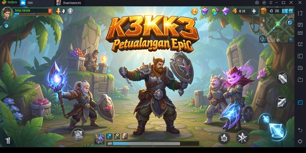 Tampilan gameplay RPG K3K3 dengan karakter dan pertempuran yang mendebarkan.