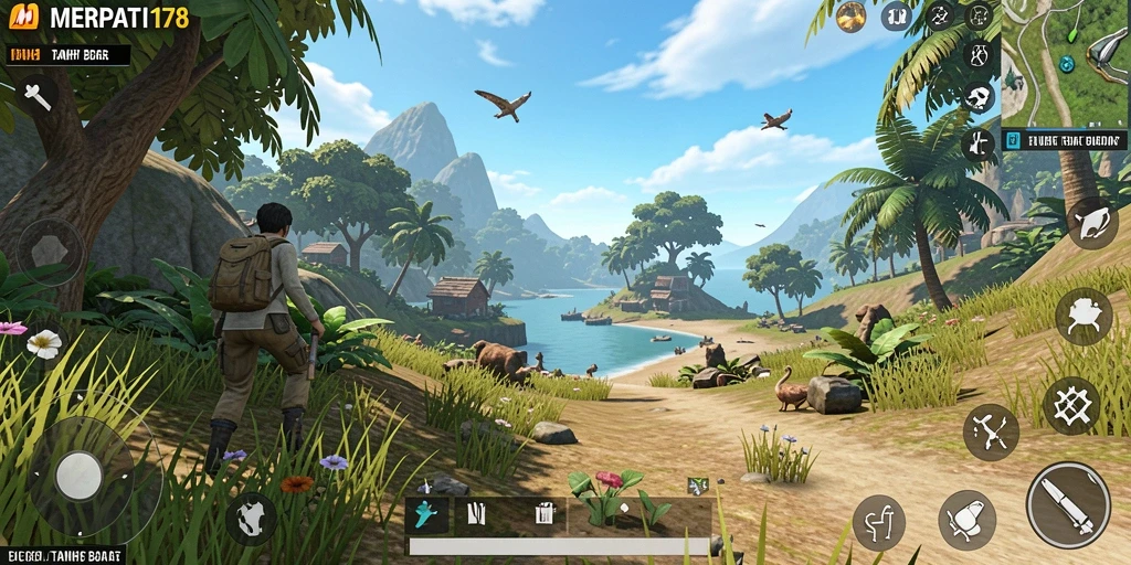 Screenshot gameplay MERPATI178 menampilkan eksplorasi dunia terbuka yang luas.